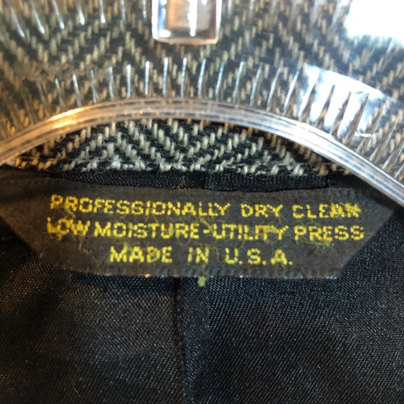 Vintage lambs wool herringbone blazer, dark gray Sz 46R - Picture 6 of 13